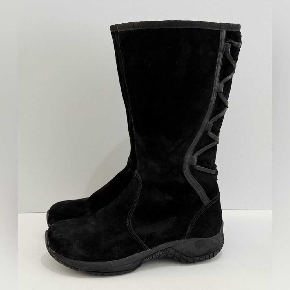 Merrell Women’s Black Suede Encore Back Lace High Boots -6.5